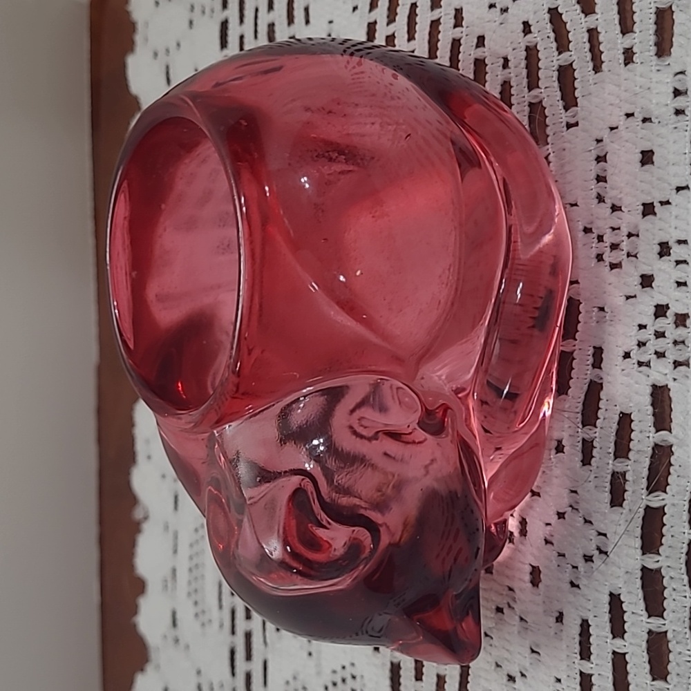 Vintage Indiana Cranberry Glass Sleeping Cat Votive Holder